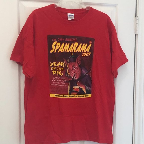 NWOT Vintage Red Austin 29th Spamarama T-shirt 2007 Artist Martin Thomas L - Picture 1 of 6